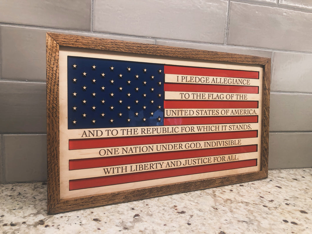 Pledge of Allegiance 3D Wood Flag